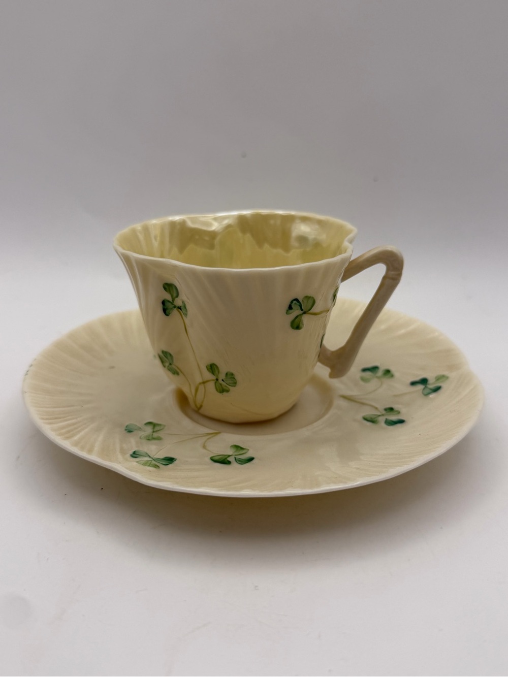 Vintage Belleek demitasse teacup and saucer